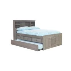Mission Charcoal Gray Full Sized Captains Bookcase Bed with 3-Drawers and a Twin Trundle by OS Home and Office Furniture