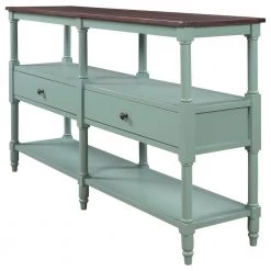 57 in. Rustic Wood Console Table Sofa Table with 3-Tier Open Storage-Shelf and 2-Drawers (Cherry+ Antique Blue) by Siavonce -OS Home Sales Shop cherry antique blue siavonce console tables t y wf199319aac 40 1000