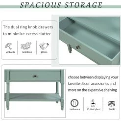 57 in. Rustic Wood Console Table Sofa Table with 3-Tier Open Storage-Shelf and 2-Drawers (Cherry+ Antique Blue) by Siavonce -OS Home Sales Shop cherry antique blue siavonce console tables t y wf199319aac 44 1000