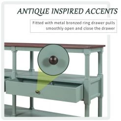 57 in. Rustic Wood Console Table Sofa Table with 3-Tier Open Storage-Shelf and 2-Drawers (Cherry+ Antique Blue) by Siavonce -OS Home Sales Shop cherry antique blue siavonce console tables t y wf199319aac 4f 1000