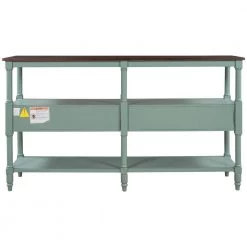 57 in. Rustic Wood Console Table Sofa Table with 3-Tier Open Storage-Shelf and 2-Drawers (Cherry+ Antique Blue) by Siavonce -OS Home Sales Shop cherry antique blue siavonce console tables t y wf199319aac 66 1000