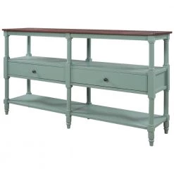 57 in. Rustic Wood Console Table Sofa Table with 3-Tier Open Storage-Shelf and 2-Drawers (Cherry+ Antique Blue) by Siavonce -OS Home Sales Shop cherry antique blue siavonce console tables t y wf199319aac 76 1000