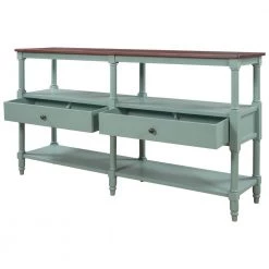 57 in. Rustic Wood Console Table Sofa Table with 3-Tier Open Storage-Shelf and 2-Drawers (Cherry+ Antique Blue) by Siavonce -OS Home Sales Shop cherry antique blue siavonce console tables t y wf199319aac 77 1000