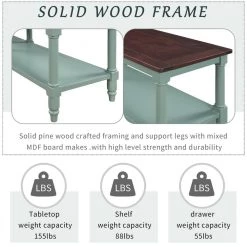 57 in. Rustic Wood Console Table Sofa Table with 3-Tier Open Storage-Shelf and 2-Drawers (Cherry+ Antique Blue) by Siavonce -OS Home Sales Shop cherry antique blue siavonce console tables t y wf199319aac fa 1000