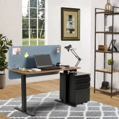 Height Adjustable 46 in. Danish Walnut Melamine Manually Adjustable Height Desk with Privacy Panel by OS Home and Office Furniture -OS Home Sales Shop danish walnut os home and office furniture standing desks 23004k 76 1000