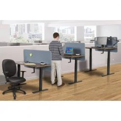 Height Adjustable 46 in. Danish Walnut Melamine Manually Adjustable Height Desk with Privacy Panel by OS Home and Office Furniture -OS Home Sales Shop danish walnut os home and office furniture standing desks 23004k c3 1000