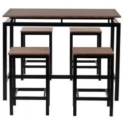 5-Piece Dark Brown Rectangle Wood Top Counter Height Table Set Dining Table with 4-Chairs by Siavonce