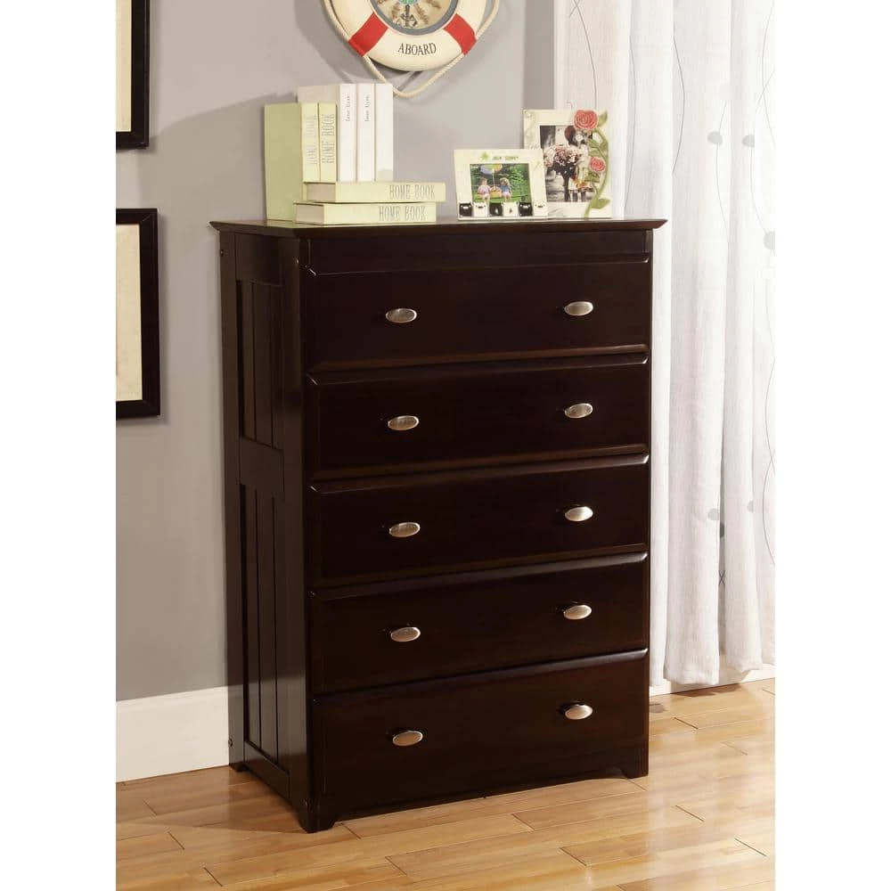 Dark Espresso Series 5-Drawer Dark Espresso Chest of Drawers 30 in. W x 43 in. H x 17 in. D by OS Home and Office Furniture 7 Dark Espresso Series 5-Drawer Dark Espresso Chest of Drawers 30 in. W x 43 in. H x 17 in. D by OS Home and Office Furniture - Image 5