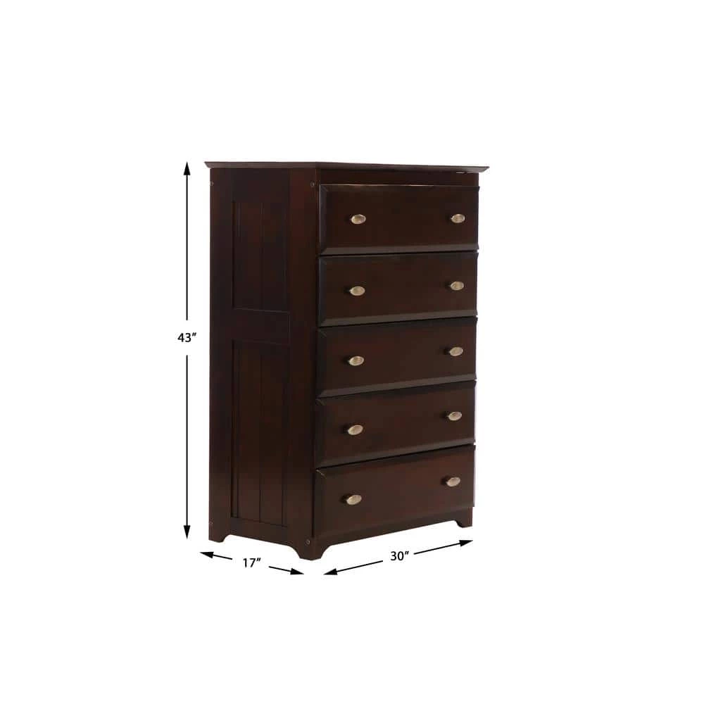 Dark Espresso Series 5-Drawer Dark Espresso Chest of Drawers 30 in. W x 43 in. H x 17 in. D by OS Home and Office Furniture 6 Dark Espresso Series 5-Drawer Dark Espresso Chest of Drawers 30 in. W x 43 in. H x 17 in. D by OS Home and Office Furniture - Image 4