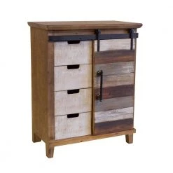 Antique Barn Wood Accent Cabinet Fully Assembled with 4-Drawers and 2-Shelves with a Fashionable Barn Style Sliding door by OS Home and Office Furniture
