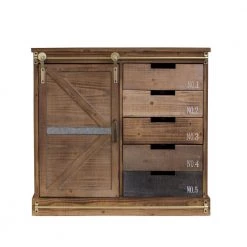 Distressed Antique Barn Wood Fully Assembled 5-Drawer and 2-Shelves with Sliding Barn Style Door Accent Cabinet by OS Home and Office Furniture