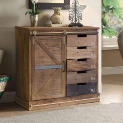Distressed Antique Barn Wood Fully Assembled 5-Drawer and 2-Shelves with Sliding Barn Style Door Accent Cabinet by OS Home and Office Furniture -OS Home Sales Shop distressed antique barn wood os home and office furniture accent cabinets 475134 a0 1000