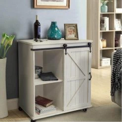 Distressed Antique White Sliding Barn Door Storage Cabinet with 5 Spacious Shelves by OS Home and Office Furniture -OS Home Sales Shop distressed antique white os home and office furniture accent cabinets 477001 31 1000