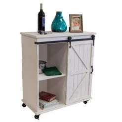 Distressed Antique White Sliding Barn Door Storage Cabinet with 5 Spacious Shelves by OS Home and Office Furniture -OS Home Sales Shop distressed antique white os home and office furniture accent cabinets 477001 c3 1000