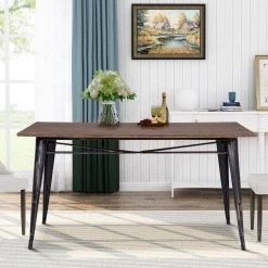 59 in. Distressed Black Antique Style Rectangular Dining Table with Metal Legs by Siavonce -OS Home Sales Shop distressed black siavonce kitchen dining tables t y pp036324daa 31 1000