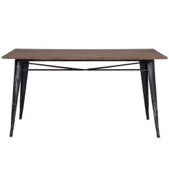 59 in. Distressed Black Antique Style Rectangular Dining Table with Metal Legs by Siavonce