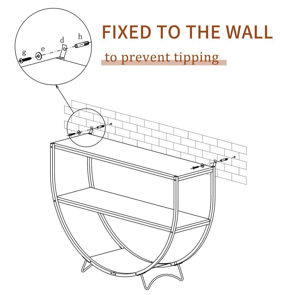 48 in. Distressed Brown Rustic Industrial Design Demilune Shape Textured Metal Distressed Wood Console Table by Siavonce 11 48 in. Distressed Brown Rustic Industrial Design Demilune Shape Textured Metal Distressed Wood Console Table by Siavonce - Image 10