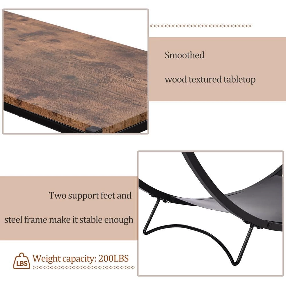 48 in. Distressed Brown Rustic Industrial Design Demilune Shape Textured Metal Distressed Wood Console Table by Siavonce 7 48 in. Distressed Brown Rustic Industrial Design Demilune Shape Textured Metal Distressed Wood Console Table by Siavonce - Image 6