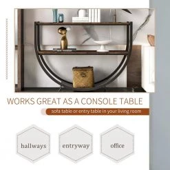 48 in. Distressed Brown Rustic Industrial Design Demilune Shape Textured Metal Distressed Wood Console Table by Siavonce 28 48 in. Distressed Brown Rustic Industrial Design Demilune Shape Textured Metal Distressed Wood Console Table by Siavonce -OS Home Sales Shop distressed brown black siavonce console tables t y wf196235aap 76 1000