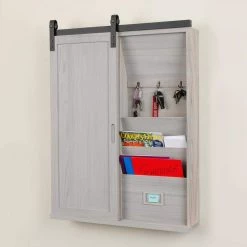 Wall Decor Distressed Gray Solid Wood Barn Door Wall Cabinet by OS Home and Office Furniture