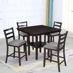Set of 4 Wooden Counter Height Dining Chair with Padded Chairs Espresso by Siavonce -OS Home Sales Shop espresso gray siavonce dining chairs t y wf212650aap 31 1000