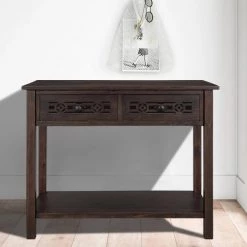 Classic Wood Console Table with Hollow-Out Decoration 2-Top-Drawers and Open-Shelf Large Storage Space (Espresso) by Siavonce 31 Classic Wood Console Table with Hollow-Out Decoration 2-Top-Drawers and Open-Shelf Large Storage Space (Espresso) by Siavonce -OS Home Sales Shop espresso siavonce console tables t y wf199310aab 31 1000