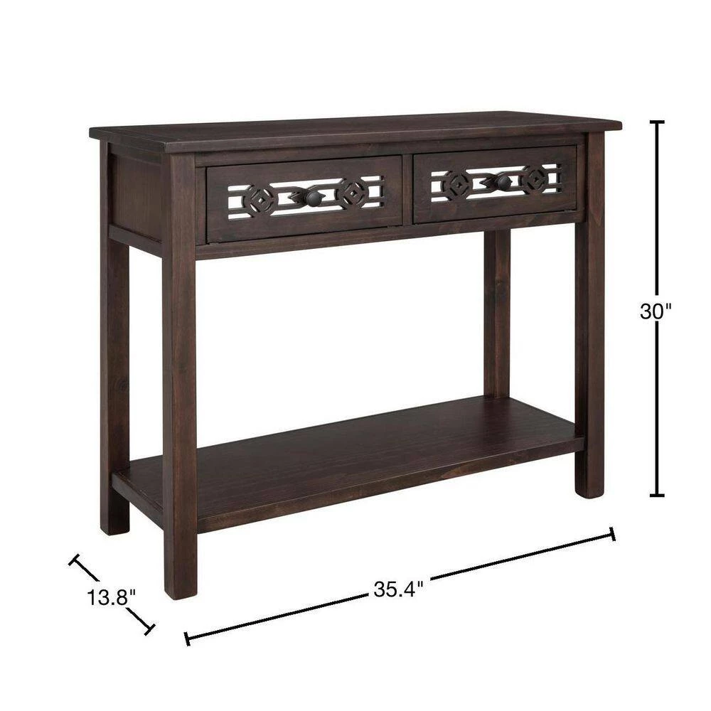 Classic Wood Console Table with Hollow-Out Decoration 2-Top-Drawers and Open-Shelf Large Storage Space (Espresso) by Siavonce 5 Classic Wood Console Table with Hollow-Out Decoration 2-Top-Drawers and Open-Shelf Large Storage Space (Espresso) by Siavonce - Image 3