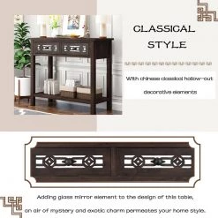 Classic Wood Console Table with Hollow-Out Decoration 2-Top-Drawers and Open-Shelf Large Storage Space (Espresso) by Siavonce 25 Classic Wood Console Table with Hollow-Out Decoration 2-Top-Drawers and Open-Shelf Large Storage Space (Espresso) by Siavonce -OS Home Sales Shop espresso siavonce console tables t y wf199310aab 4f 1000