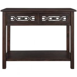 Classic Wood Console Table with Hollow-Out Decoration 2-Top-Drawers and Open-Shelf Large Storage Space (Espresso) by Siavonce