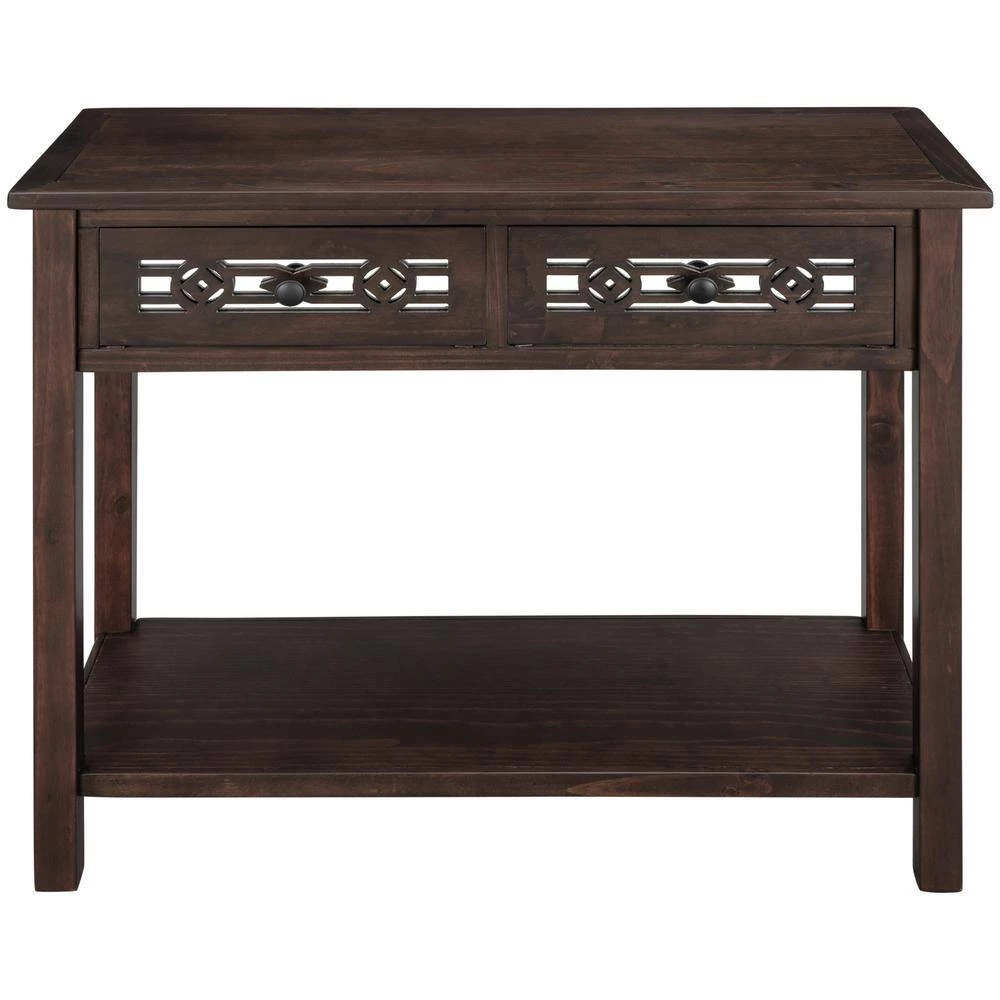 Classic Wood Console Table with Hollow-Out Decoration 2-Top-Drawers and Open-Shelf Large Storage Space (Espresso) by Siavonce 15 Classic Wood Console Table with Hollow-Out Decoration 2-Top-Drawers and Open-Shelf Large Storage Space (Espresso) by Siavonce - Image 13