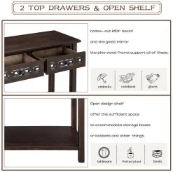 Classic Wood Console Table with Hollow-Out Decoration 2-Top-Drawers and Open-Shelf Large Storage Space (Espresso) by Siavonce 28 Classic Wood Console Table with Hollow-Out Decoration 2-Top-Drawers and Open-Shelf Large Storage Space (Espresso) by Siavonce -OS Home Sales Shop espresso siavonce console tables t y wf199310aab fa 1000