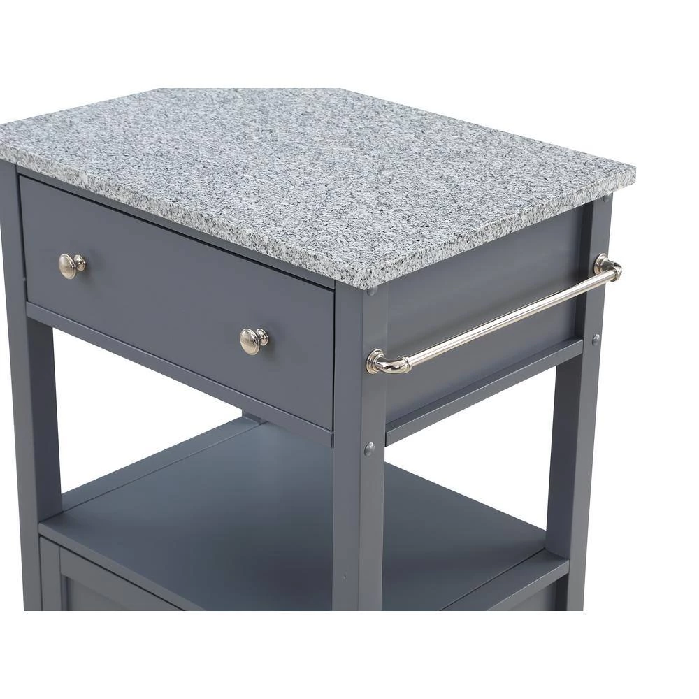 Farmhouse Gray Painted Kitchen Cart with Drawer and Granite Top by OS Home and Office Furniture 9 Farmhouse Gray Painted Kitchen Cart with Drawer and Granite Top by OS Home and Office Furniture - Image 7