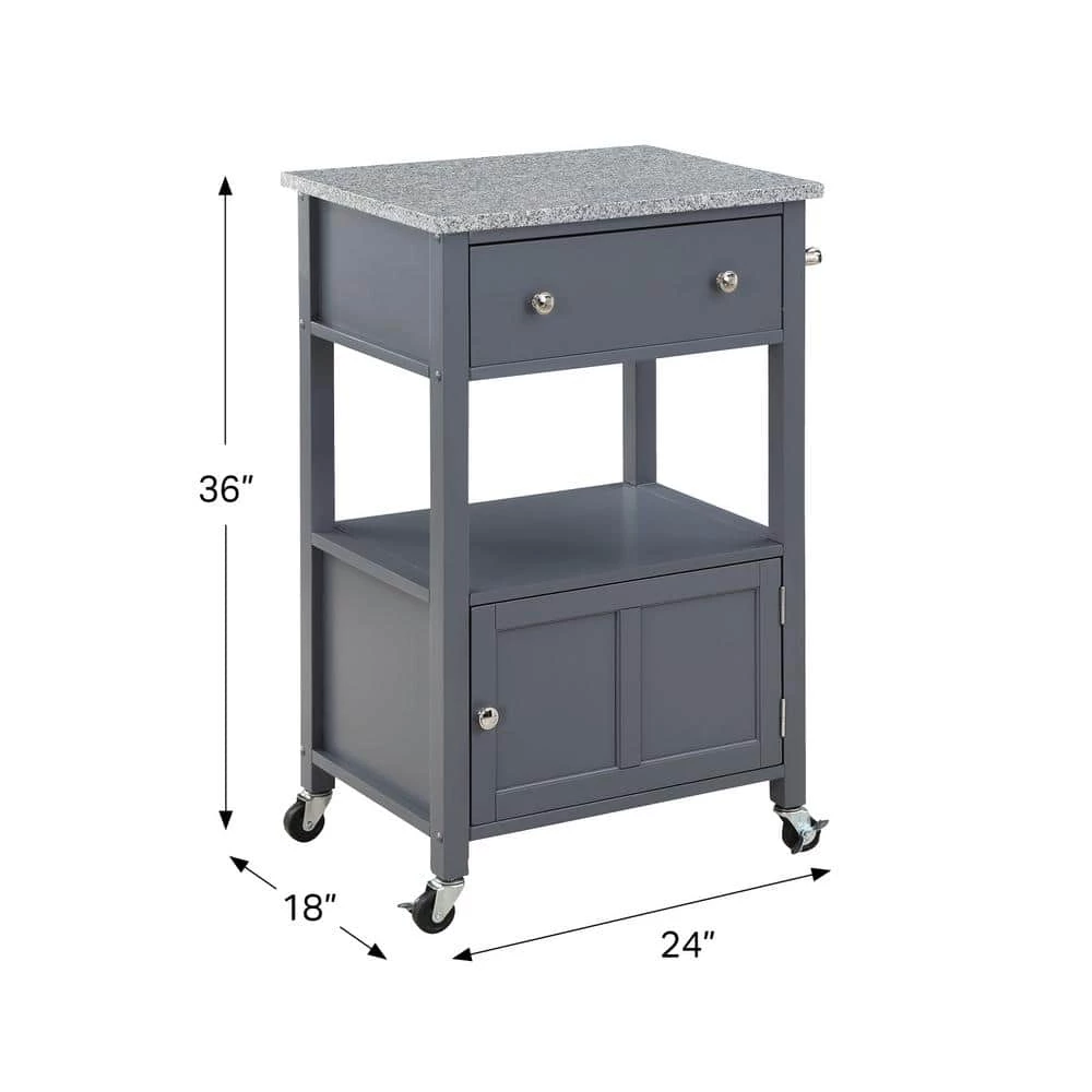 Farmhouse Gray Painted Kitchen Cart with Drawer and Granite Top by OS Home and Office Furniture 7 Farmhouse Gray Painted Kitchen Cart with Drawer and Granite Top by OS Home and Office Furniture - Image 5
