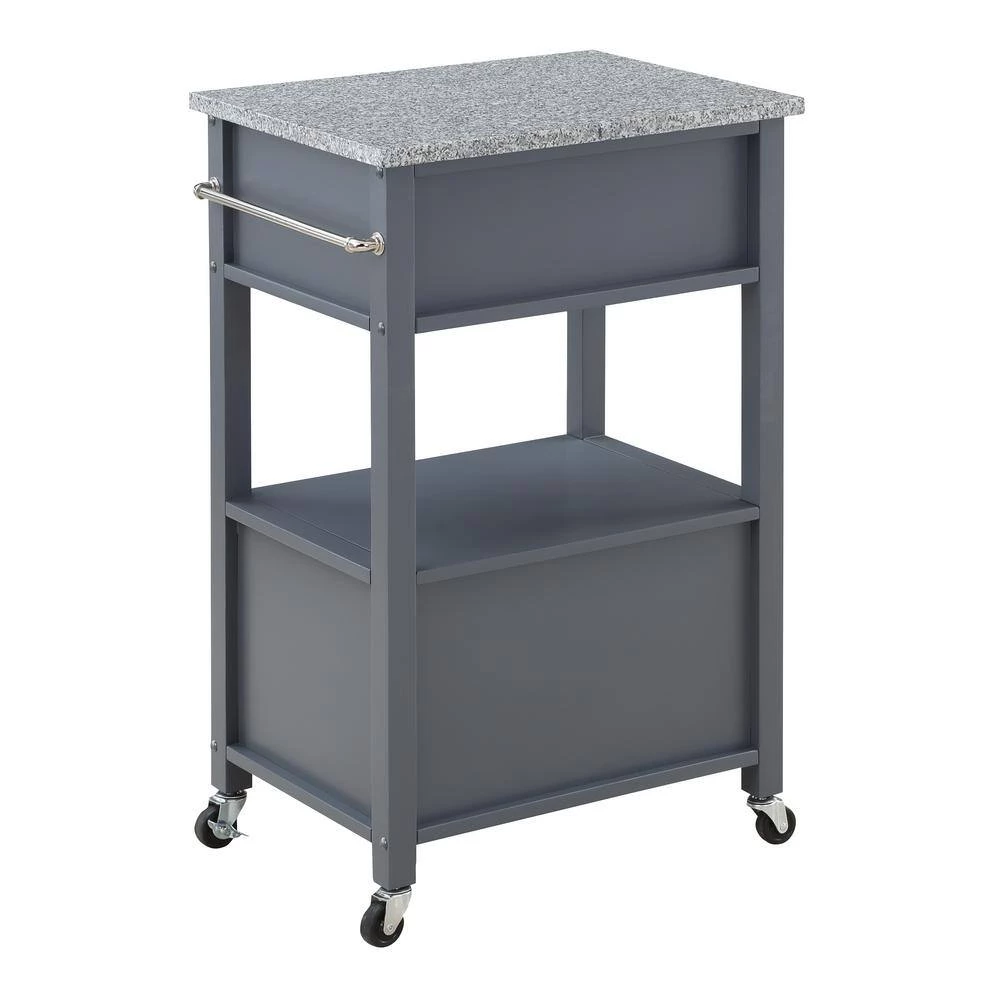 Farmhouse Gray Painted Kitchen Cart with Drawer and Granite Top by OS Home and Office Furniture 5 Farmhouse Gray Painted Kitchen Cart with Drawer and Granite Top by OS Home and Office Furniture - Image 3