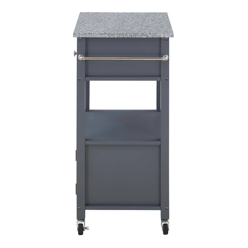 Farmhouse Gray Painted Kitchen Cart with Drawer and Granite Top by OS Home and Office Furniture 4 Farmhouse Gray Painted Kitchen Cart with Drawer and Granite Top by OS Home and Office Furniture - Image 2
