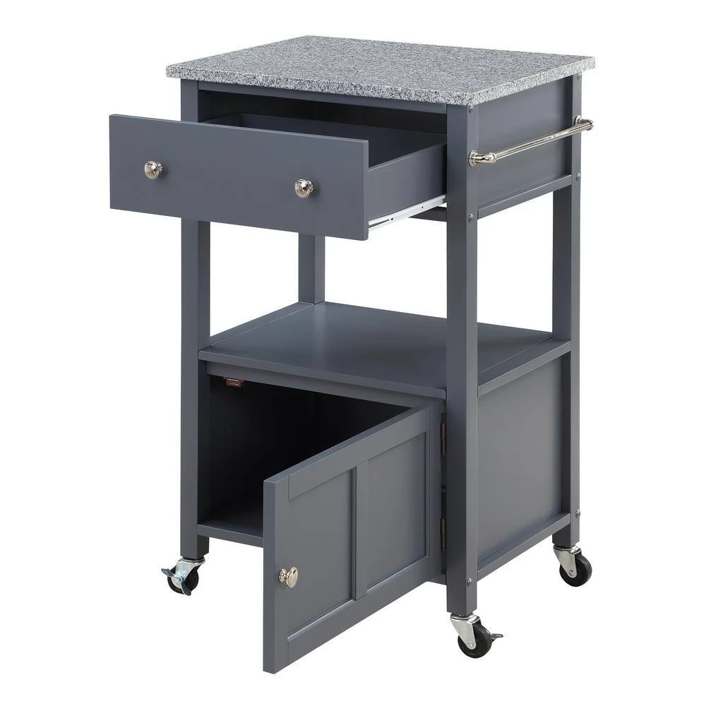 Farmhouse Gray Painted Kitchen Cart with Drawer and Granite Top by OS Home and Office Furniture 10 Farmhouse Gray Painted Kitchen Cart with Drawer and Granite Top by OS Home and Office Furniture - Image 8