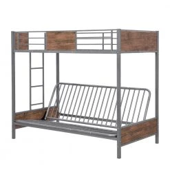 Gray Twin-Over-Futon Bunk Bed, Metal Futon Bunk Bed Frame with Guardrails and Ladder by Siavonce -OS Home Sales Shop gray siavonce bunk beds dj zc lp000196aae 44 1000