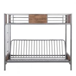 Gray Twin-Over-Futon Bunk Bed, Metal Futon Bunk Bed Frame with Guardrails and Ladder by Siavonce