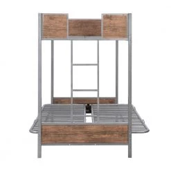 Gray Twin-Over-Futon Bunk Bed, Metal Futon Bunk Bed Frame with Guardrails and Ladder by Siavonce -OS Home Sales Shop gray siavonce bunk beds dj zc lp000196aae fa 1000