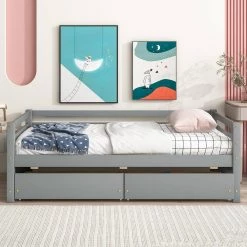 Gray Twin Size Daybed with two Storage Drawers by Siavonce -OS Home Sales Shop gray siavonce daybeds dj y w50450914 31 1000