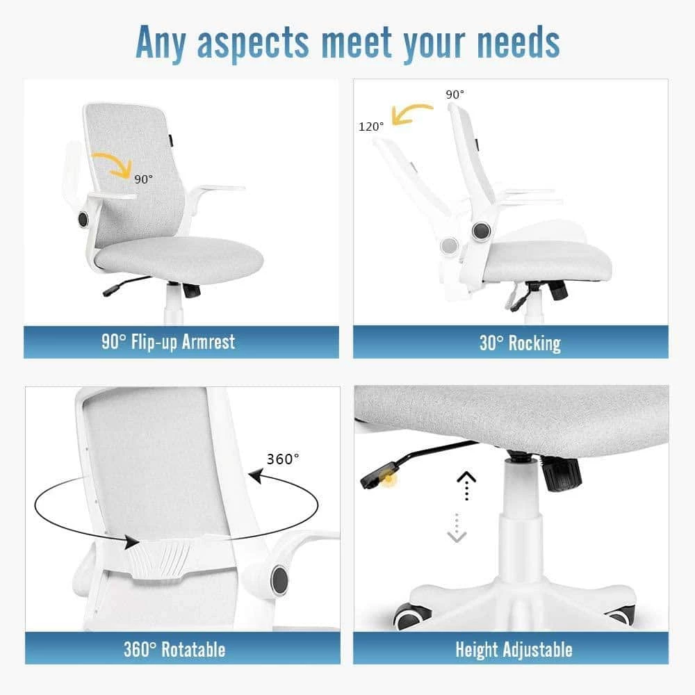 Gray Fabric Office/Desk Chair With adjustble Base and Armrest by Siavonce 5 Gray Fabric Office/Desk Chair With adjustble Base and Armrest by Siavonce - Image 3