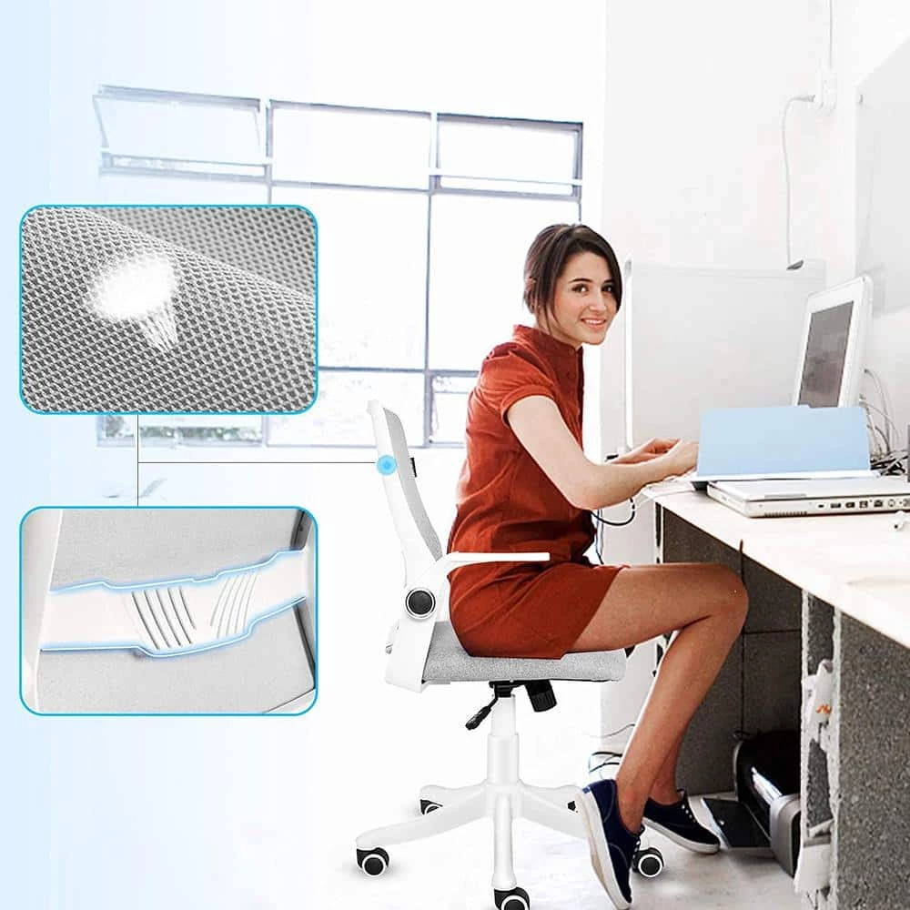 Gray Fabric Office/Desk Chair With adjustble Base and Armrest by Siavonce 4 Gray Fabric Office/Desk Chair With adjustble Base and Armrest by Siavonce - Image 2