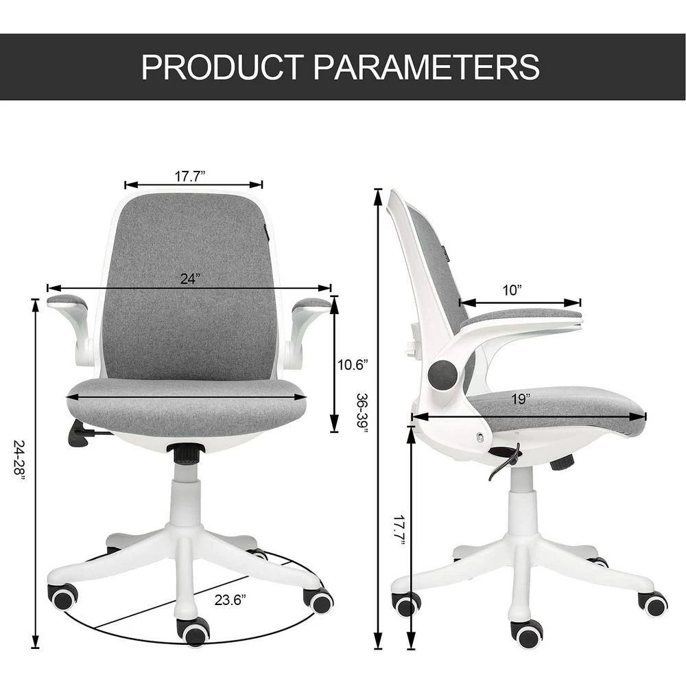 Gray Office/Desk Chair with Adjustble Base and Armrest by Siavonce 6 Gray Office/Desk Chair with Adjustble Base and Armrest by Siavonce - Image 4