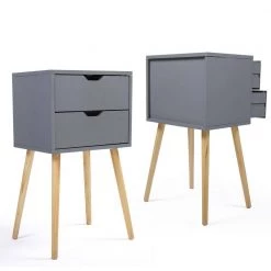 16 x 12 x 28 in.Modern Two-Drawer Solid Wood Gray Nightstand(2-Packs) by Siavonce -OS Home Sales Shop gray siavonce nightstands d y d0102hethxw 4f 1000