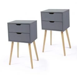 16 x 12 x 28 in.Modern Two-Drawer Solid Wood Gray Nightstand(2-Packs) by Siavonce