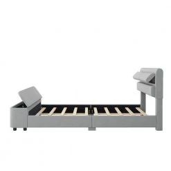 Gray Upholstered Frame Queen Size Platform Bed with Storage Headboard and Footboard, Support Legs by Siavonce -OS Home Sales Shop gray siavonce platform beds dj zc gx001510aae 44 1000
