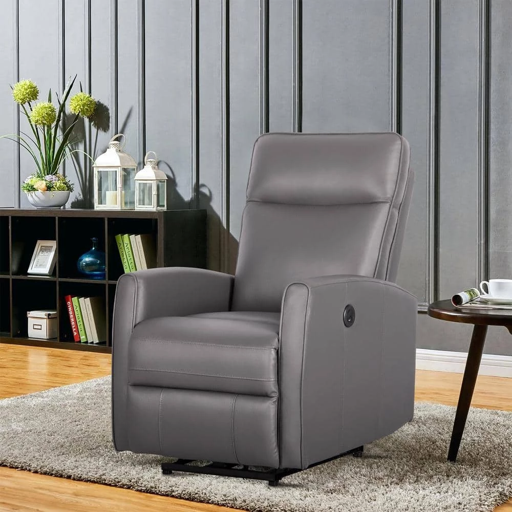 Serbia 37 in. W Gray Big and Tall Leather and PVC Recliner by Siavonce 8 Serbia 37 in. W Gray Big and Tall Leather and PVC Recliner by Siavonce - Image 6