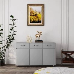 Three-Drawer Three-Door Side Table MDF Material With Metal Slides (Grey) by Siavonce 11 Three-Drawer Three-Door Side Table MDF Material With Metal Slides (Grey) by Siavonce -OS Home Sales Shop gray siavonce sideboards buffet tables dj y w282s00002 31 1000