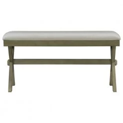 Farmhouse Gray Green Rustic Wood Kitchen Upholstered Dining Bench by Siavonce