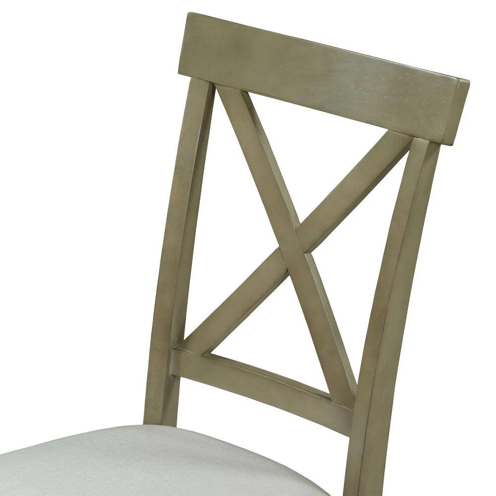 Farmhouse Gray Green+Gray Rustic Wood Kitchen Upholstered X-Back Dining Chairs 2-Pieces by Siavonce 7 Farmhouse Gray Green+Gray Rustic Wood Kitchen Upholstered X-Back Dining Chairs 2-Pieces by Siavonce - Image 5